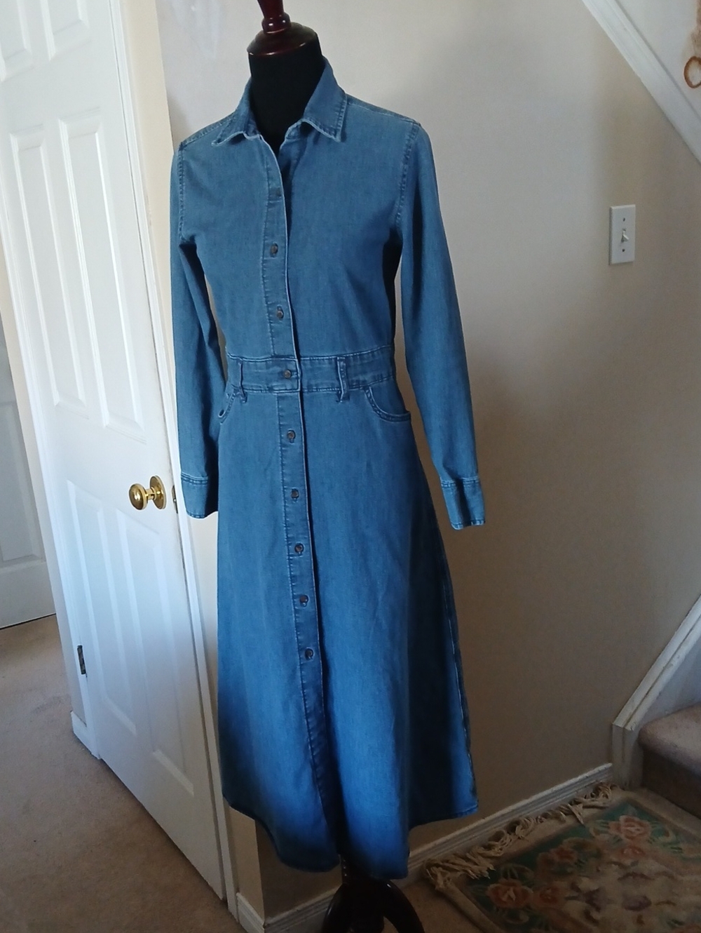 Women's Long-Sleeve Blue Denim Shirt Dress